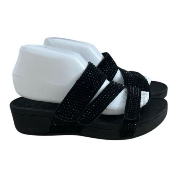 Vionic Alexis Sandals Women Size 8 Black Suede Rhinestone Strappy Slide Platform - Picture 10 of 11